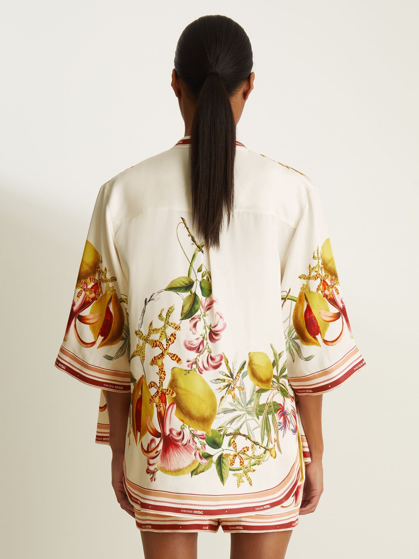 NYBG Satin Floral-Print Shirt in Ivory