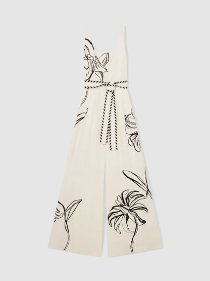 NYBG Floral-Print Jumpsuit in Ivory/Black
