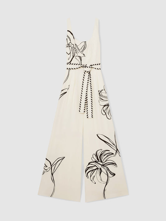 NYBG Floral-Print Jumpsuit in Ivory/Black