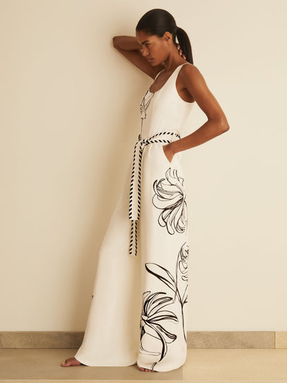 NYBG Floral-Print Jumpsuit in Ivory/Black