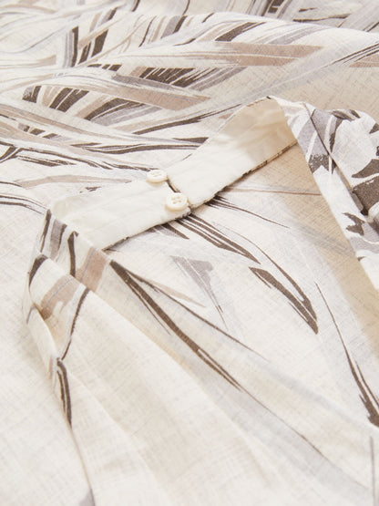 Linen Palm Print Halterneck Midi Dress in Neutral