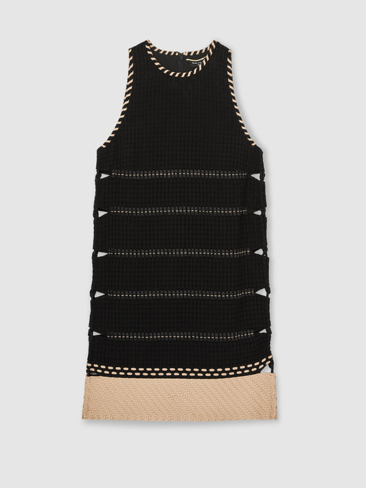 Reiss Atelier Cotton Whipstitch Mini Dress in Black