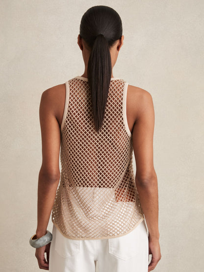 Mesh Knit Beaded Vest in Neutral