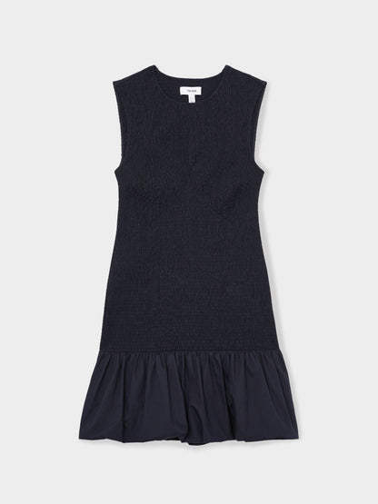 Reiss Cotton Shirred Bubble-Hem Mini Dress in Navy