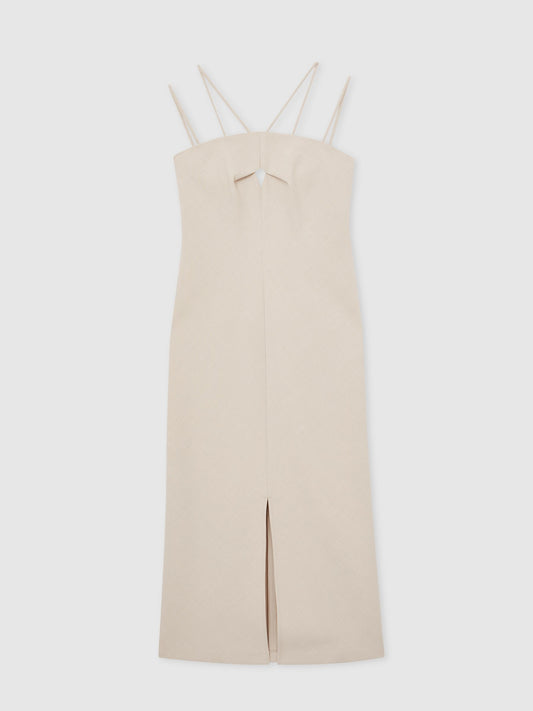 Double Strap Cut Out Midi Dress in Stone Neutral