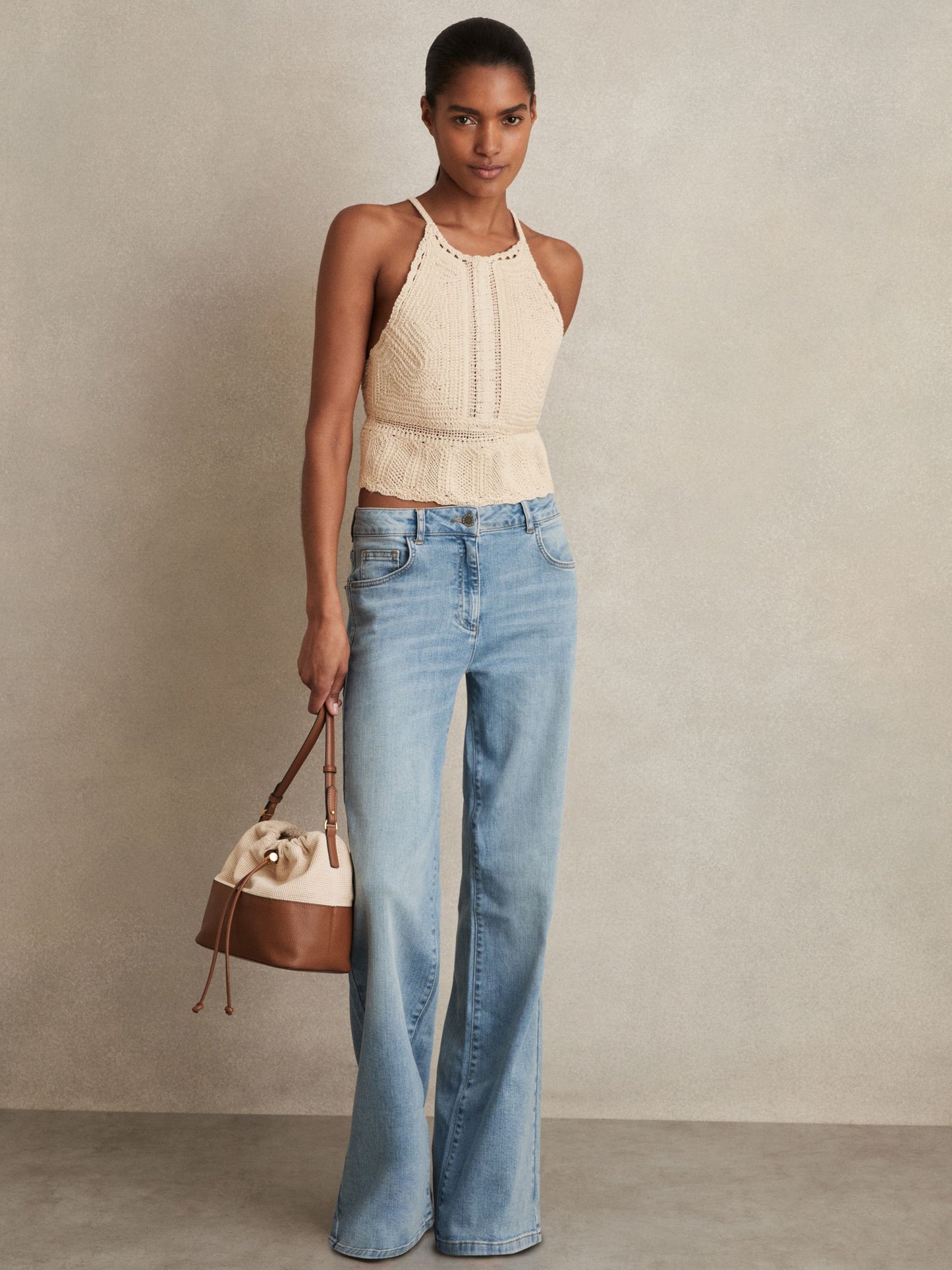 Cotton Crochet Tie-Back Cropped Top in Cream