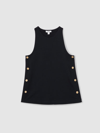 Reiss Button Side Sleeveless Top in Navy