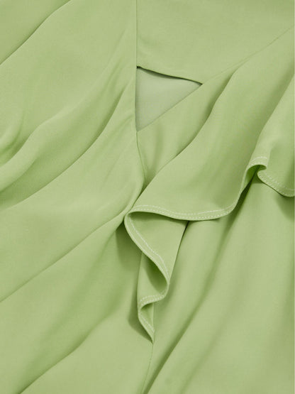 Ruffle-Detail Midi Dress in Green
