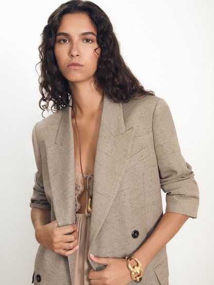 Atelier Silk Lace-Trim Babydoll Dress in Taupe