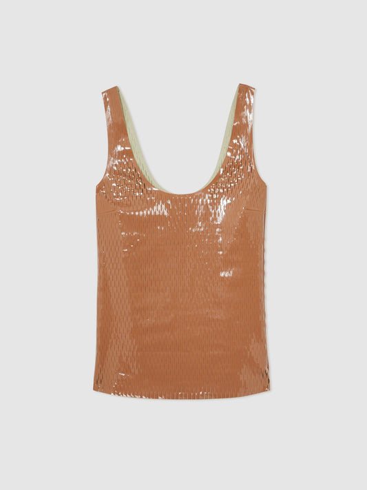 Reiss Atelier Laser-Cut Vest Top in Tan