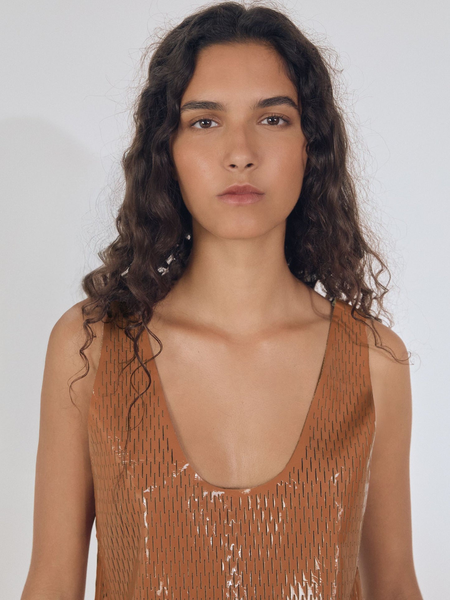 Reiss Atelier Laser-Cut Vest Top in Tan