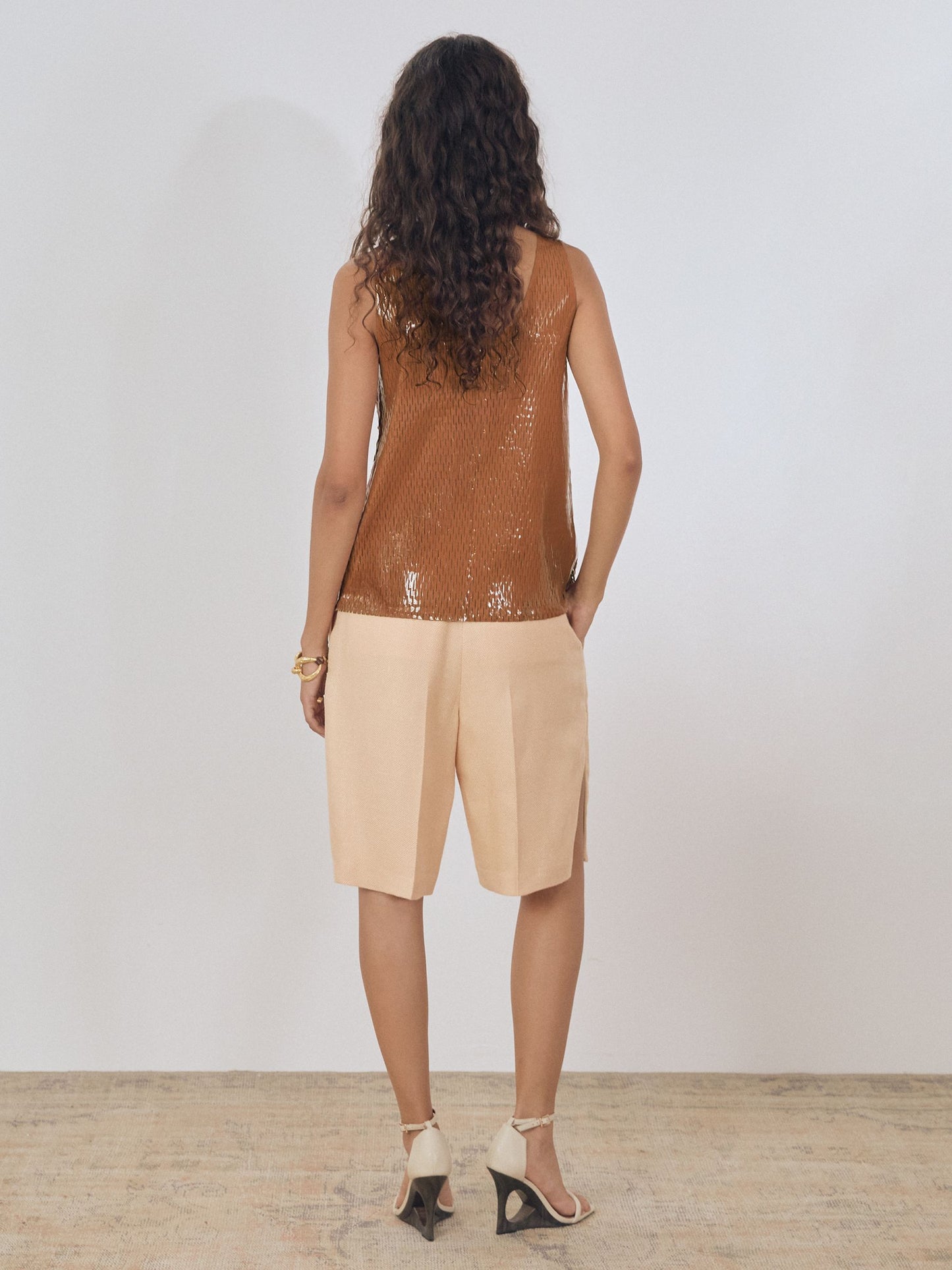 Reiss Atelier Laser-Cut Vest Top in Tan