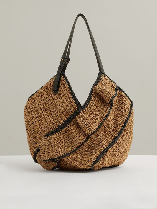 Raffia Ruffle Tote Bag in Natural