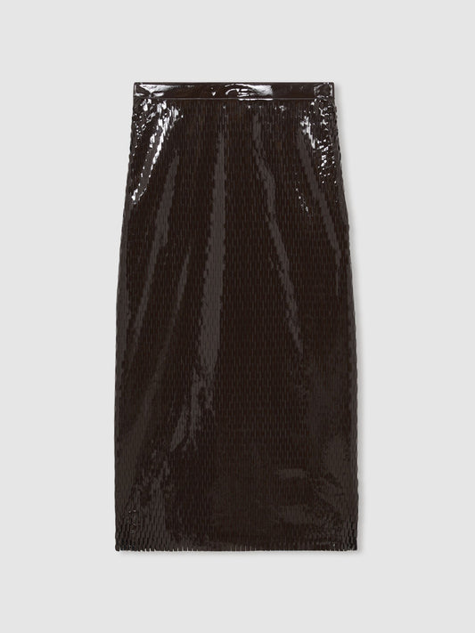 Reiss Atelier Laser-Cut Pencil Skirt in Chocolate