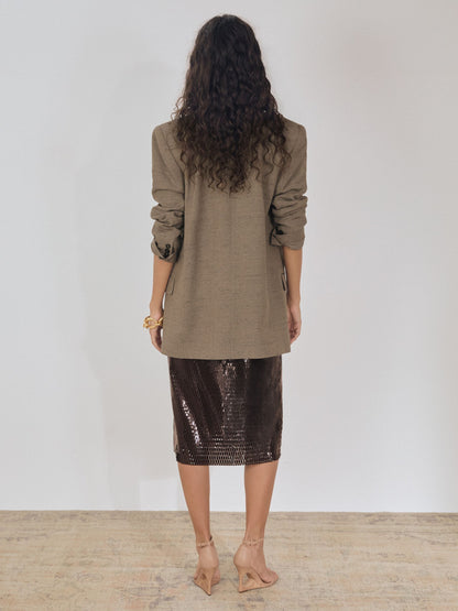 Reiss Atelier Laser-Cut Pencil Skirt in Chocolate