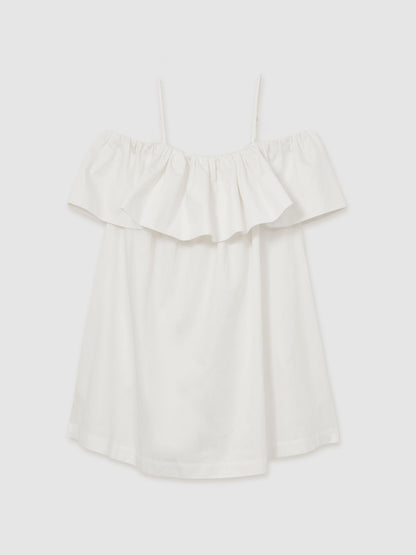 Cotton Off Shoulder Mini Dress in Ivory Cream