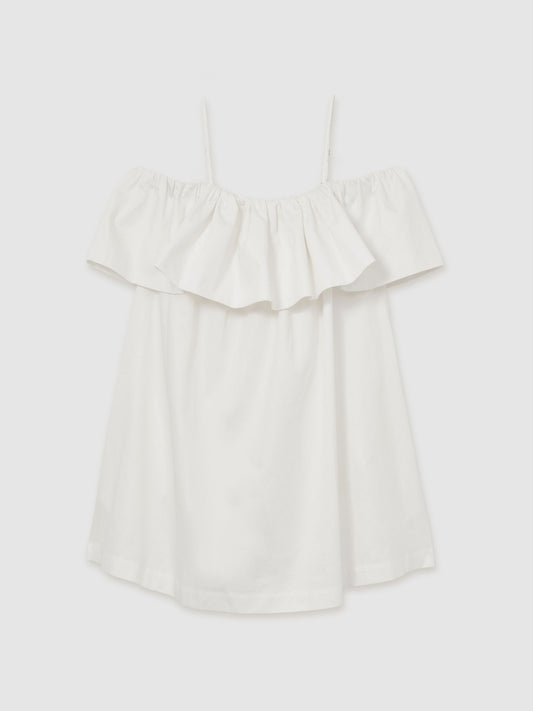 Cotton Off Shoulder Mini Dress in Ivory Cream