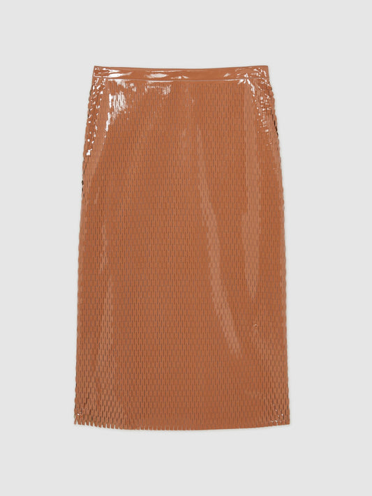Reiss Atelier Laser-Cut Pencil Skirt in Tan