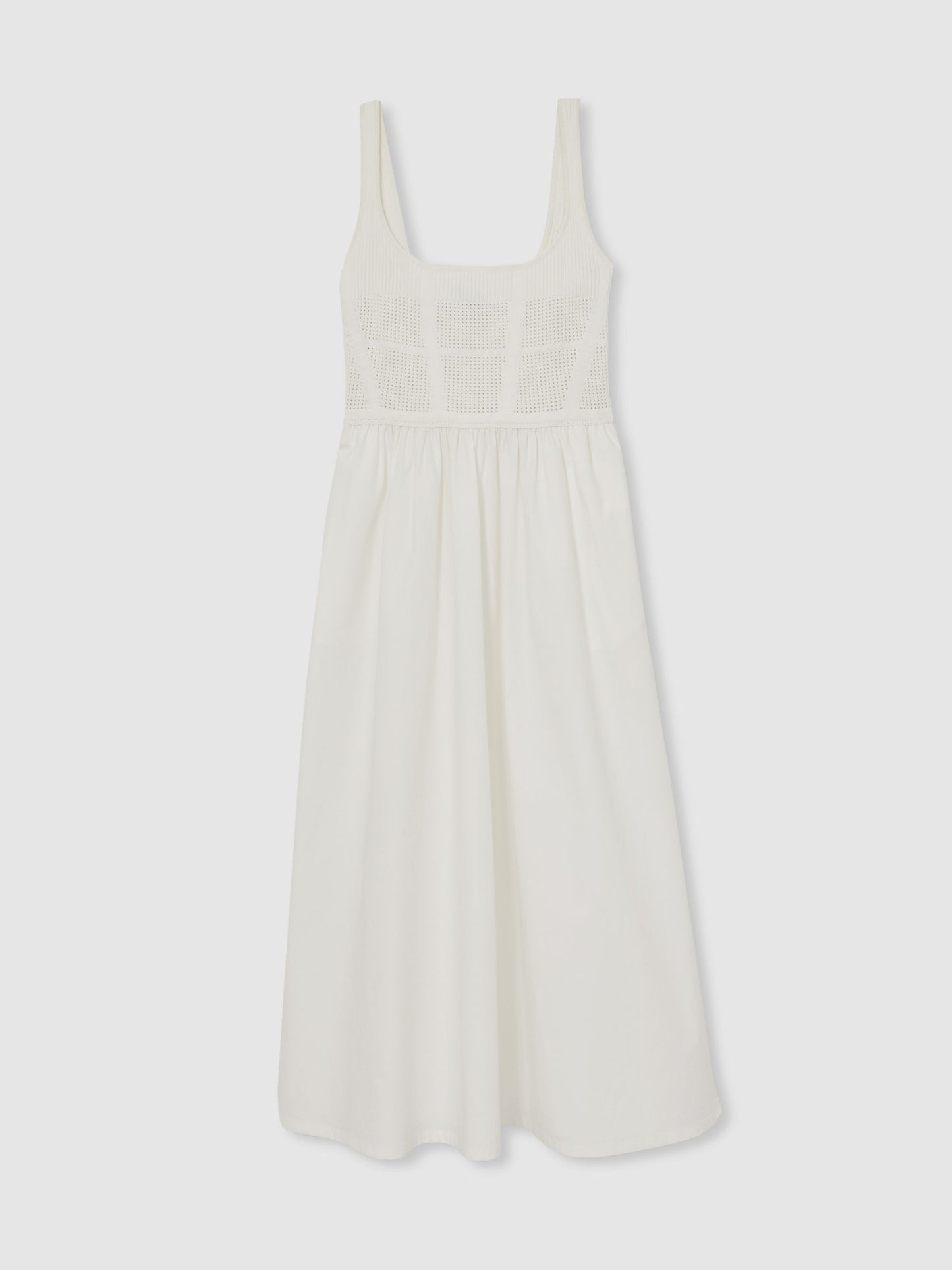 Reiss Perforated-Knit Cotton-Skirt Midi Dress in Ivory