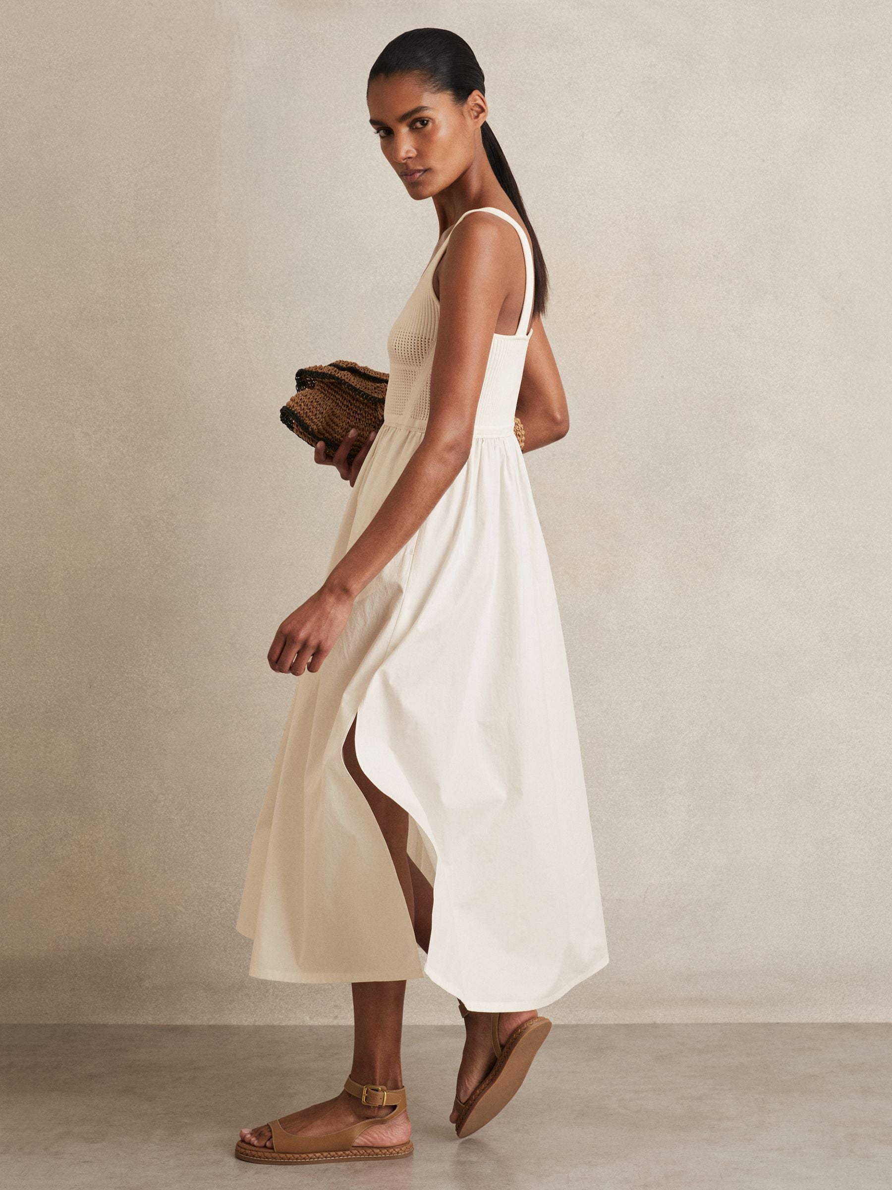 【海外限定】REISSドレス☆Kori Perforated-Knit Cotton-Skirt M Reiss Perforated-Knit Cotton-Skirt Midi Dress in Ivory