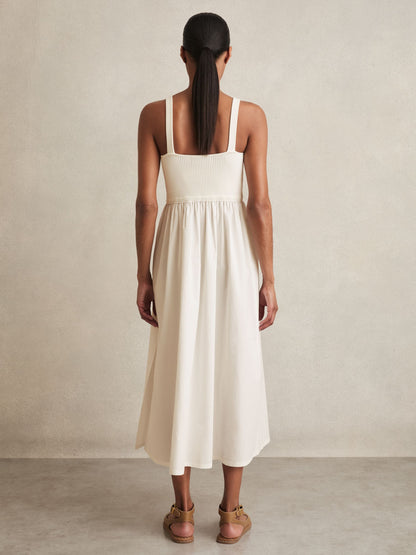 Reiss Perforated-Knit Cotton-Skirt Midi Dress in Ivory
