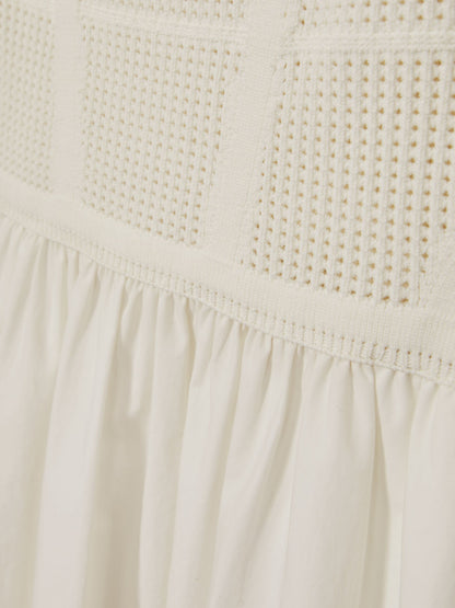 Reiss Perforated-Knit Cotton-Skirt Midi Dress in Ivory
