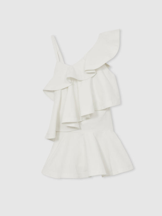 Cotton Tiered Ruffle Mini Dress in Ivory
