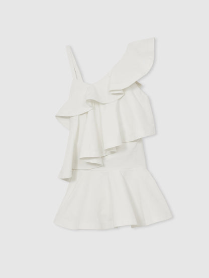 Cotton Tiered Ruffle Mini Dress in Ivory