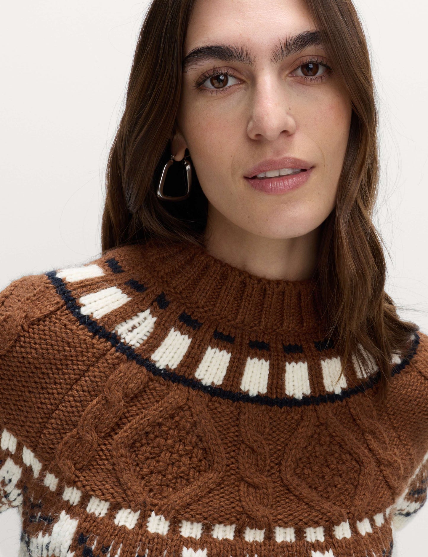 Fair Isle Cable Knit Crew Neck Jumper
