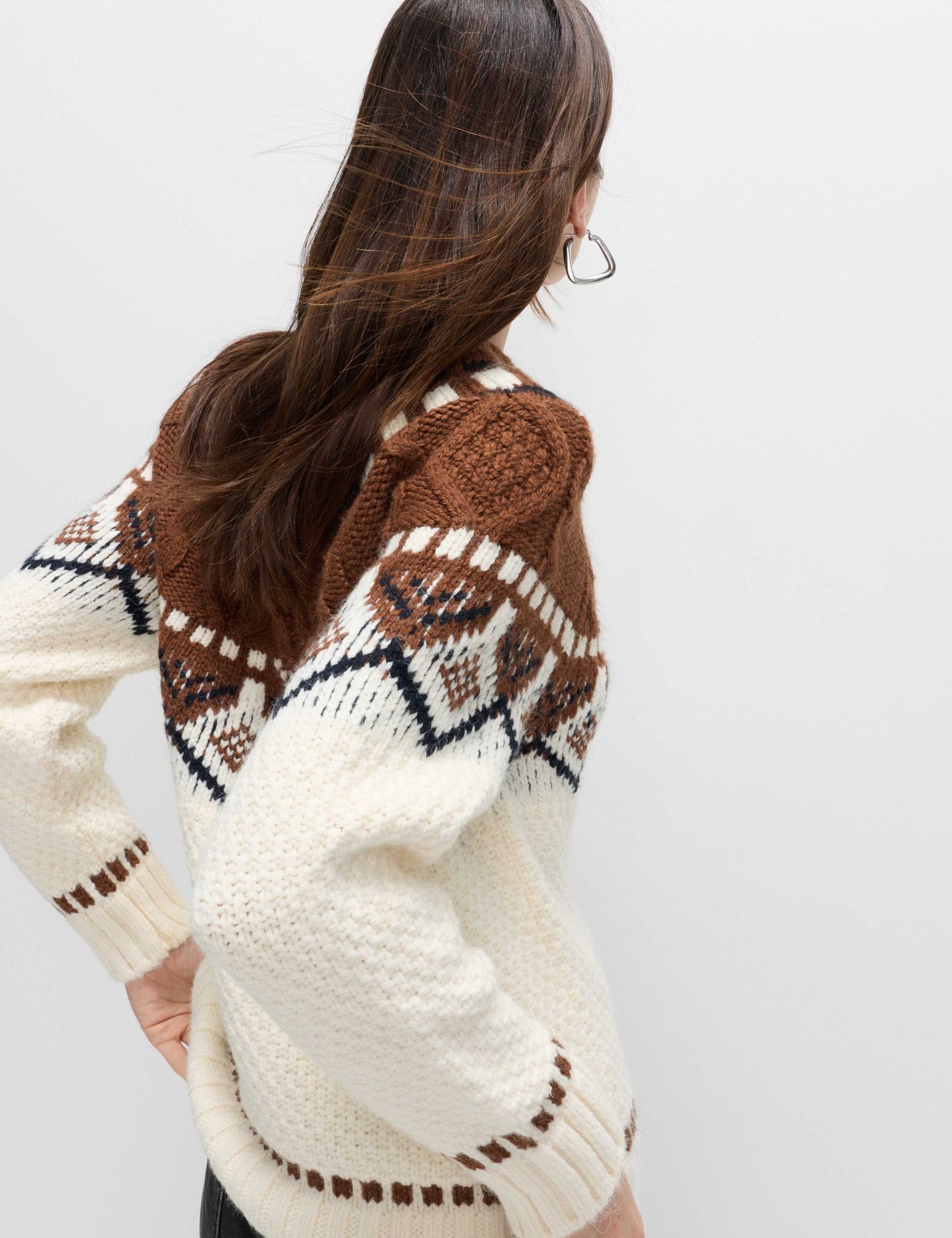 Fair Isle Cable Knit Crew Neck Jumper