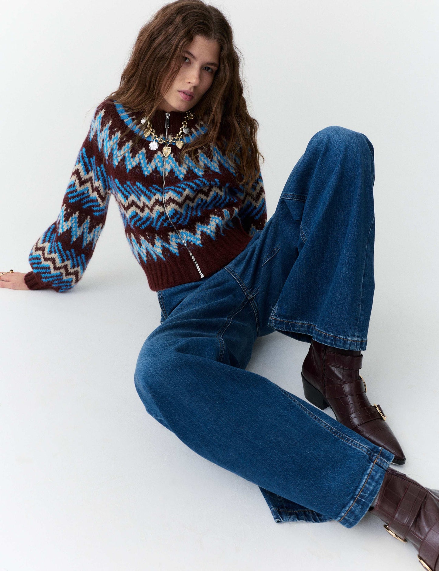 Fair Isle Knitted Bomber Cardigan