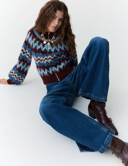 Fair Isle Knitted Bomber Cardigan