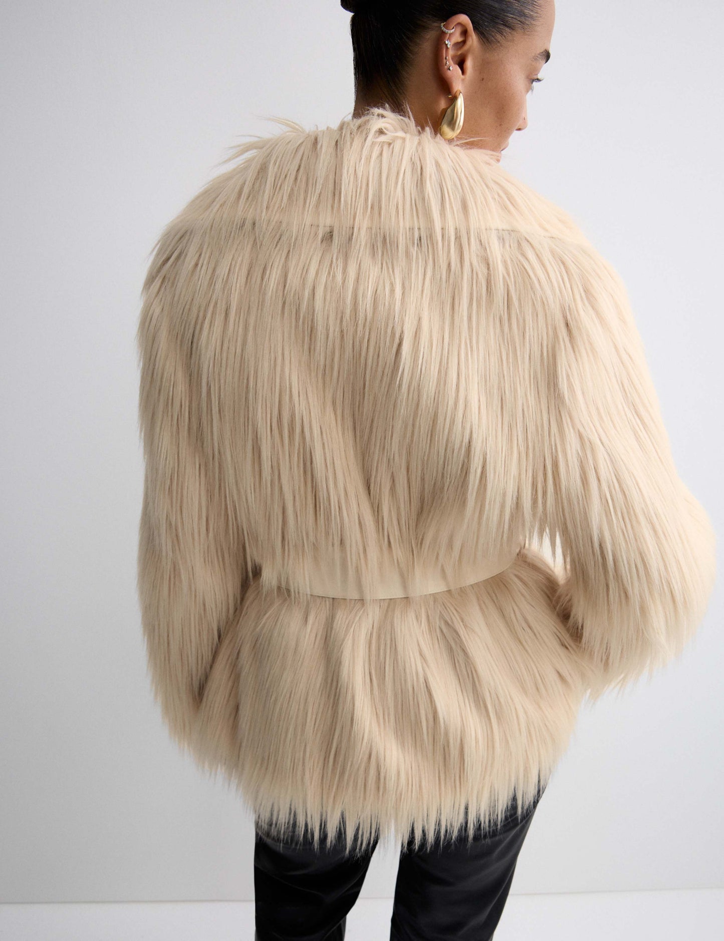 Faux Fur Belted Collared Relaxed Jacket