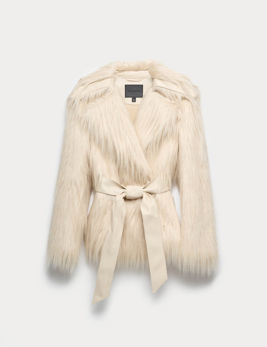 Faux Fur Belted Collared Relaxed Jacket