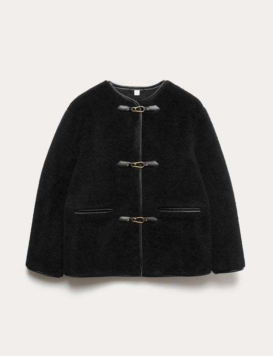 Faux Fur Buckle Trim Coat
