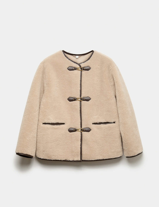 Faux Fur Buckle Trim Coat