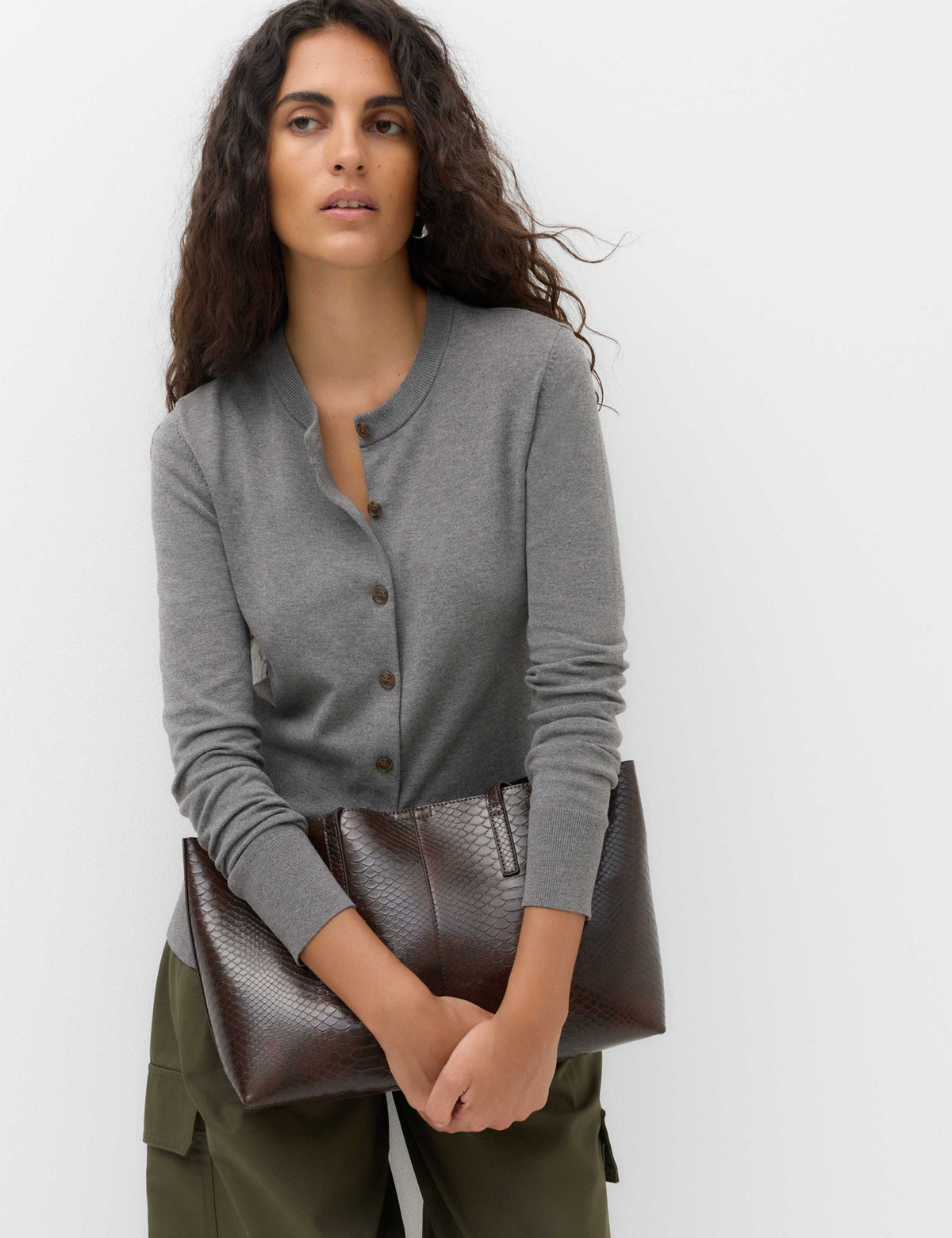 Faux Fur Collar Button Front Cardigan