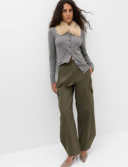 Faux Fur Collar Button Front Cardigan