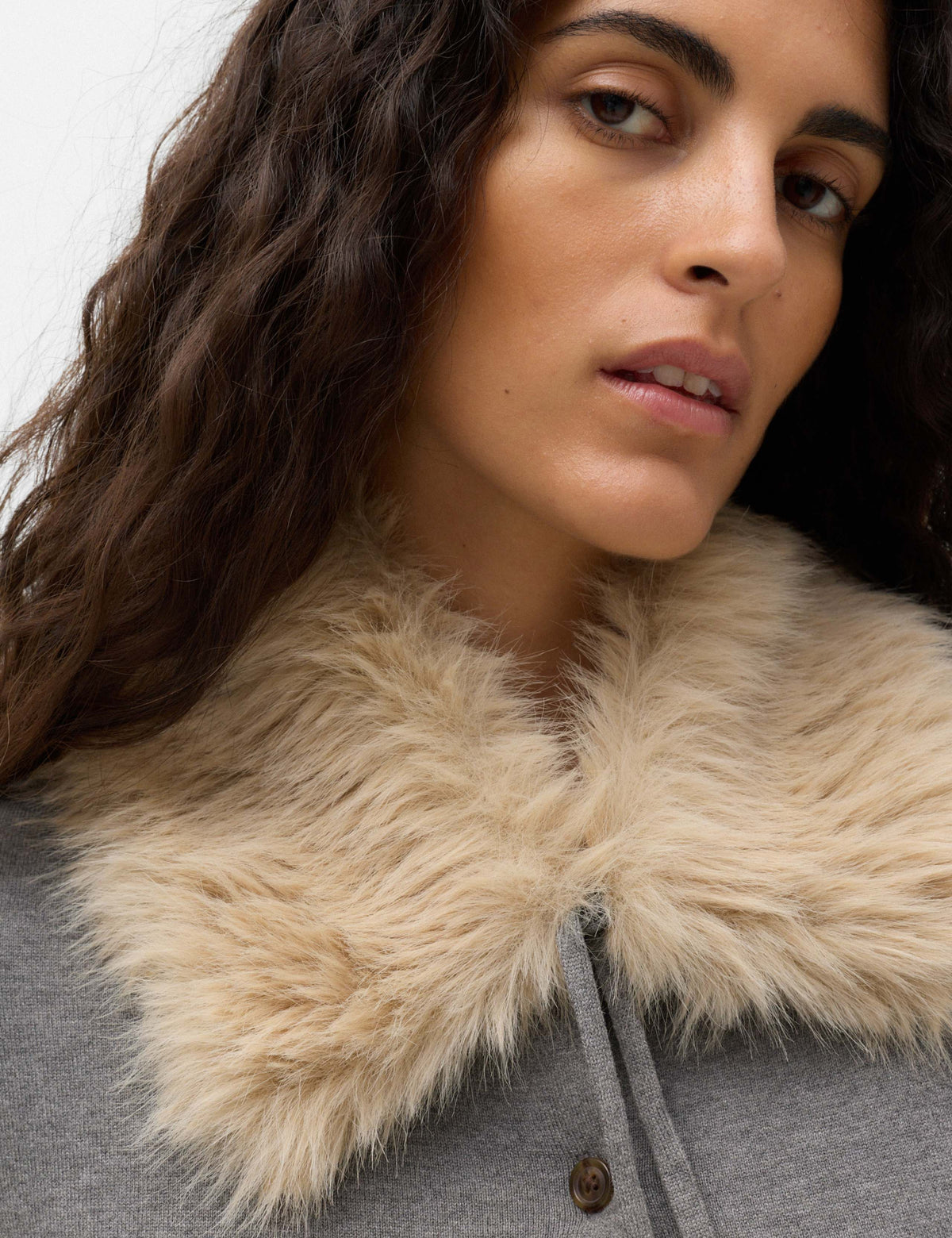 Faux Fur Collar Button Front Cardigan
