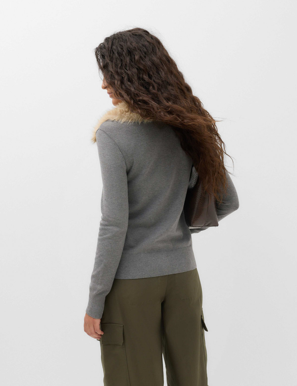 Faux Fur Collar Button Front Cardigan