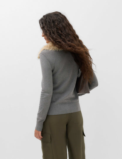 Faux Fur Collar Button Front Cardigan