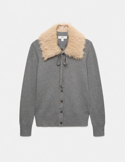 Faux Fur Collar Button Front Cardigan