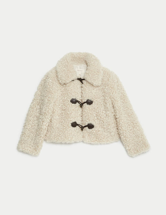 Faux Fur Collared Cropped Coat