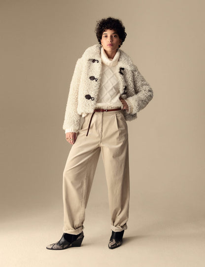 Faux Fur Collared Cropped Coat