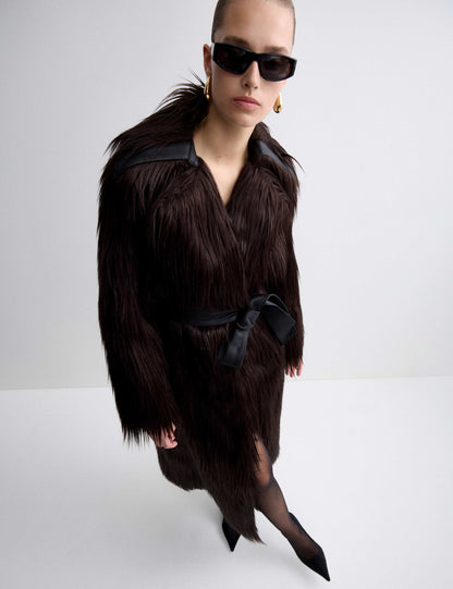 Faux Fur Collared Longline Trench Coat