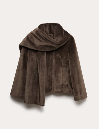 Faux Fur Detachable Scarf Coat