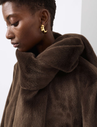 Faux Fur Detachable Scarf Coat