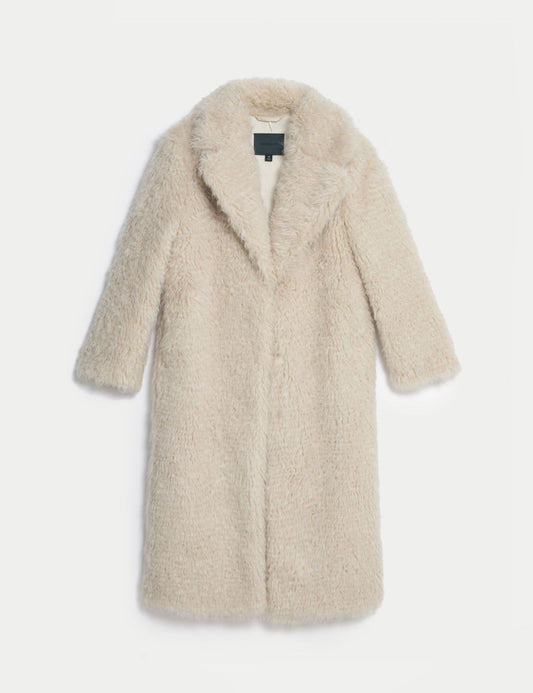 Faux Fur Revere Collar Longline Coat