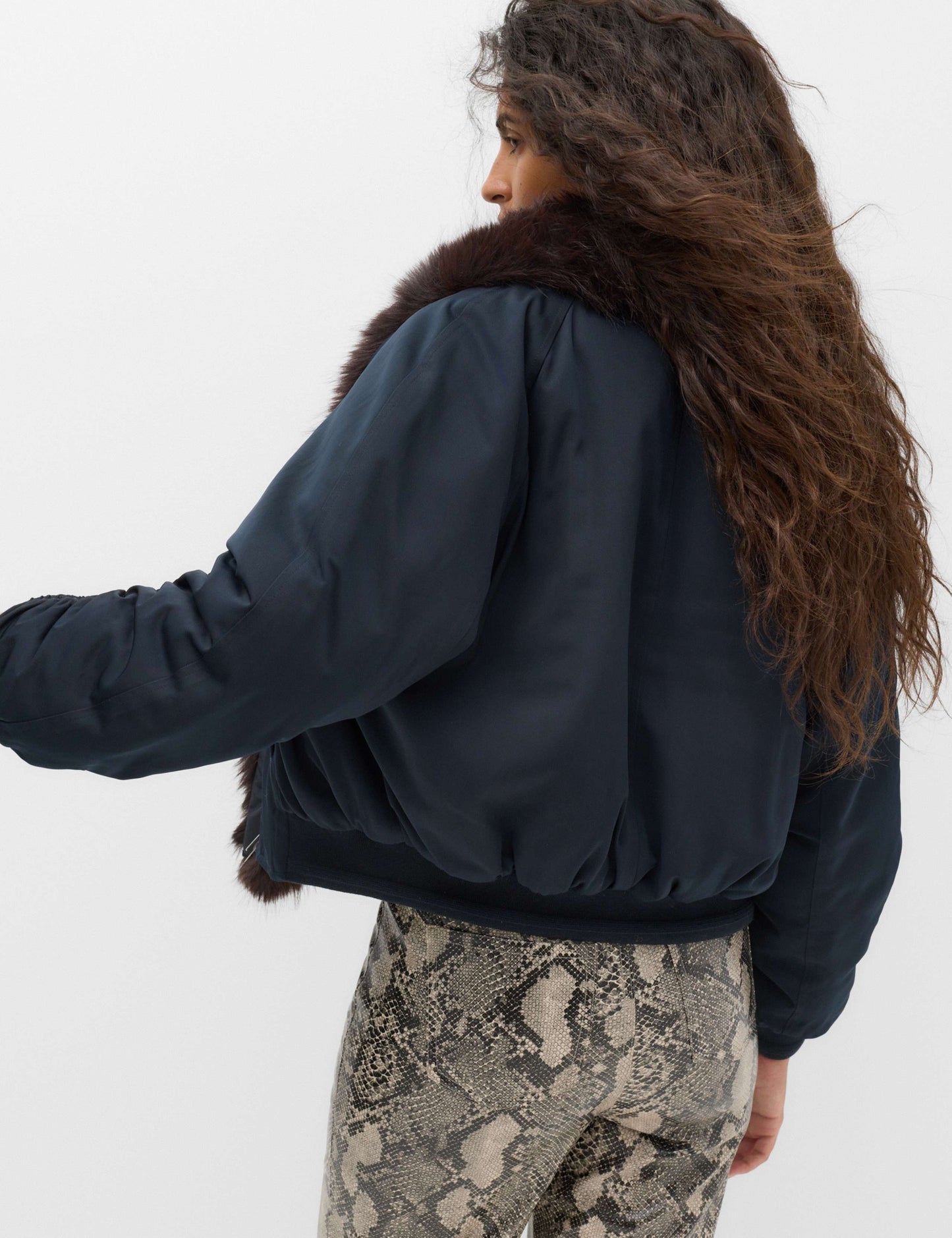 Faux Fur Scarf Flight Bomber Jacket
