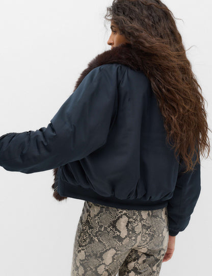 Faux Fur Scarf Flight Bomber Jacket